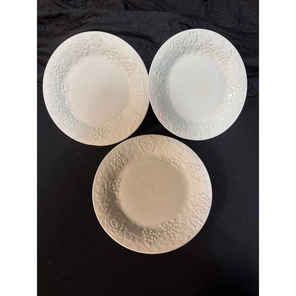 Gibson Housewares White China Embossed Fruit Floral 7.75" Plates Set of 3